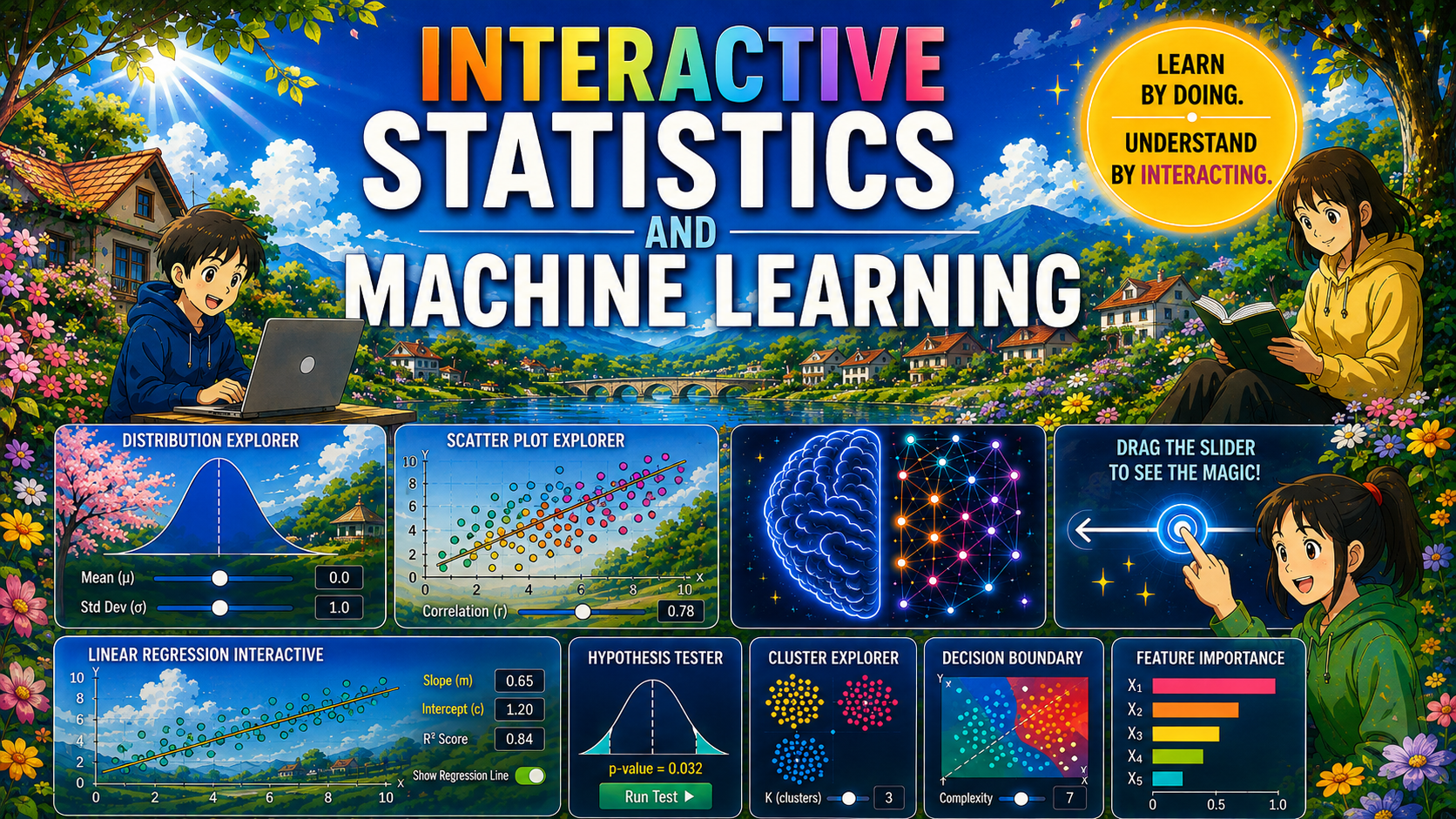 Interactive Statistics and Machine Learning visual showing statistical and machine-learning interactives